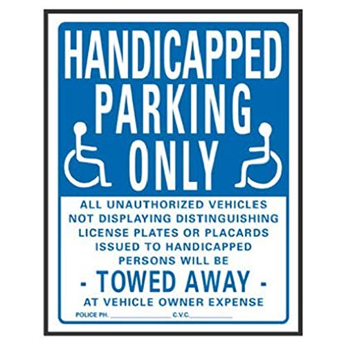 "Handicapped Parking Only" Sign, Blue & White Plastic, 19 x 15-In.